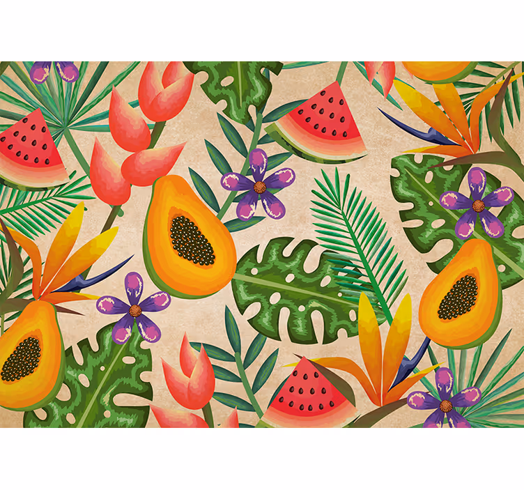 Bloemen foto behang tropische fruitpatronen - TenStickers