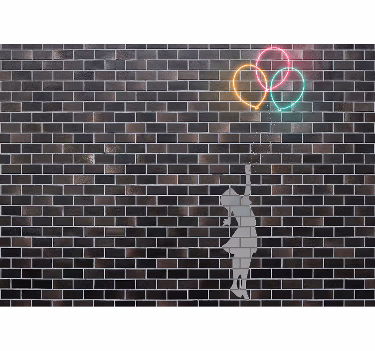 Fotobehang graffiti meisje dat naar ballonnen reikt - TenStickers