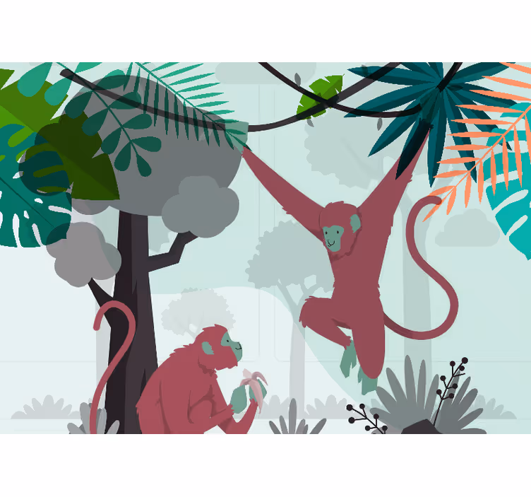 Foto behang dieren apen die zwaaien spelen - TenStickers