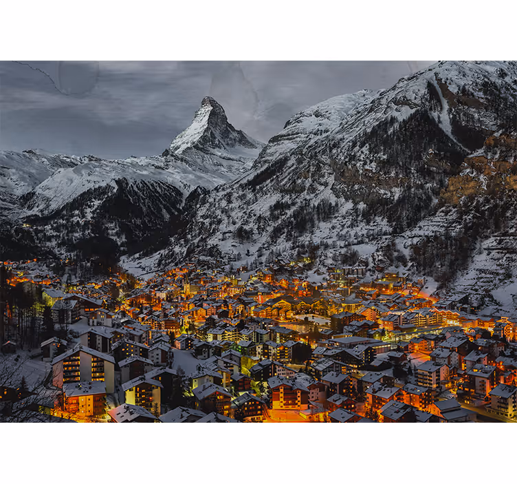Fotobehang bergen sneeuwachtig alpen dorp - TenStickers