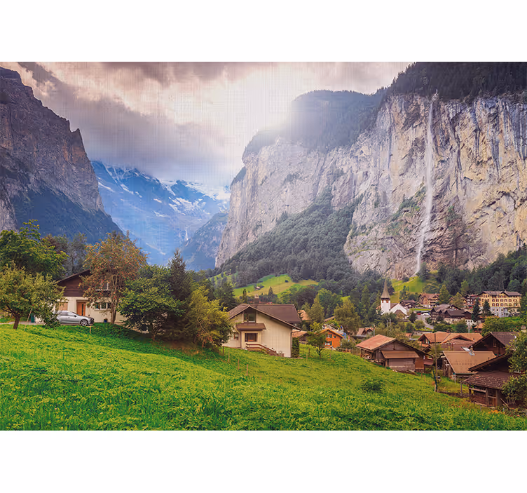 Fototapet landschap bergvallei scène - TenStickers