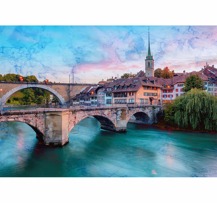 Fotobehang stad bern brug uitzicht - TenStickers