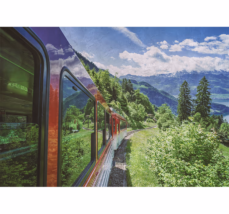 Fototapet landschap bergspoortreis - TenStickers