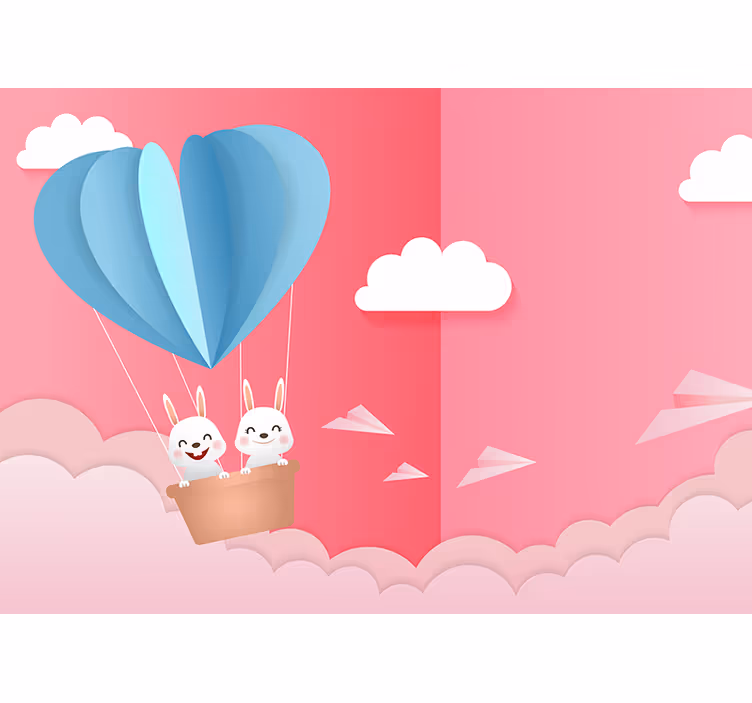 Foto behang liefde ballonnen en konijntjes - TenStickers