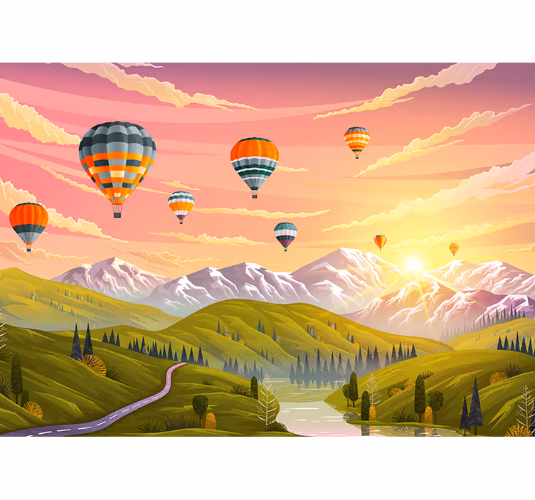 Fototapet landschap met luchtballonnen - TenStickers