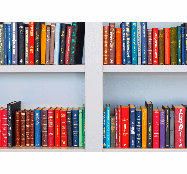 Fotobehang tekst kleurige boekenplank - TenStickers