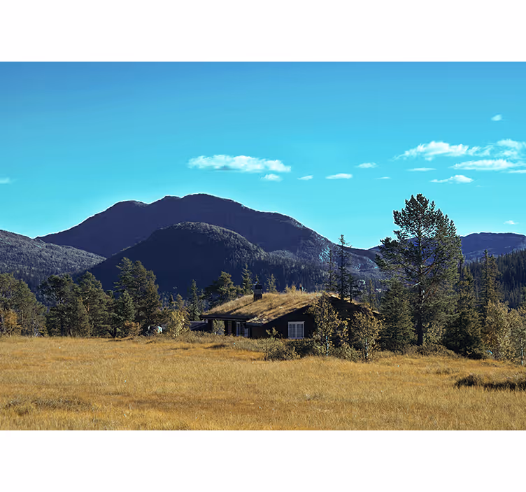 Fototapet landschap bergcabine ontspanning - TenStickers