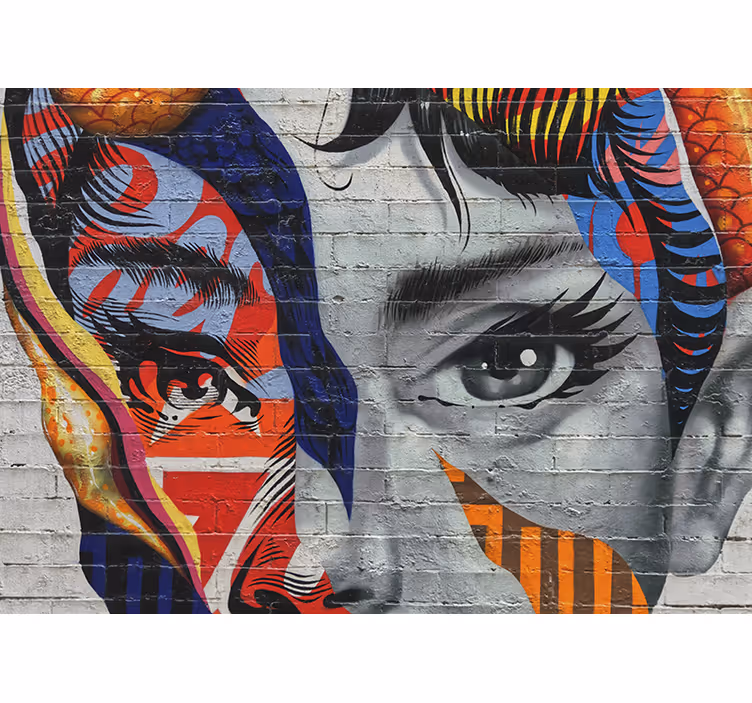 Fotobehang graffiti levendige stedelijke gezichten - TenStickers