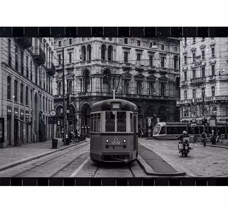 Fotobehang stad historisch tramkruispunt - TenStickers