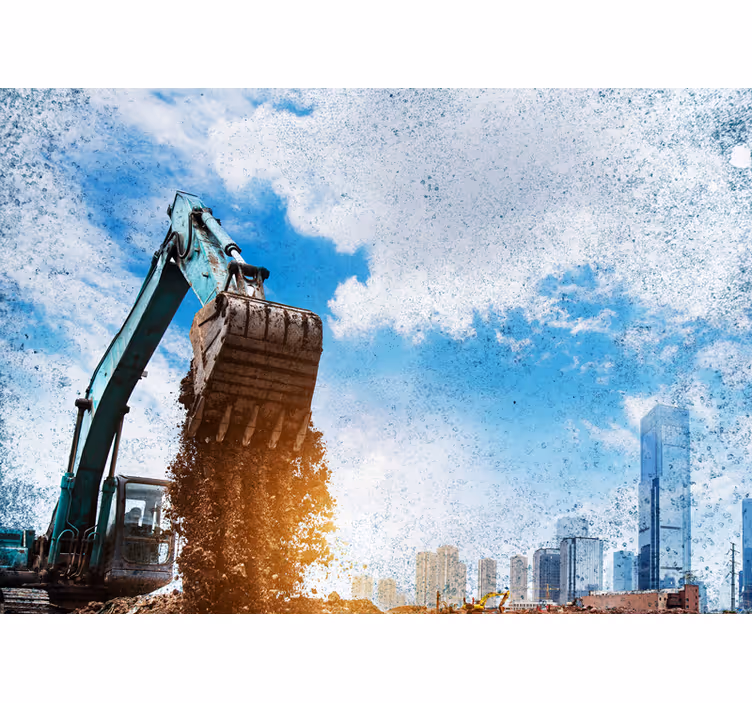 Fotobehang stad bouwmachine actie - TenStickers