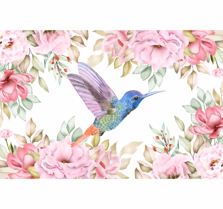 Bloemen foto behang kolibrie tussen bloesems - TenStickers