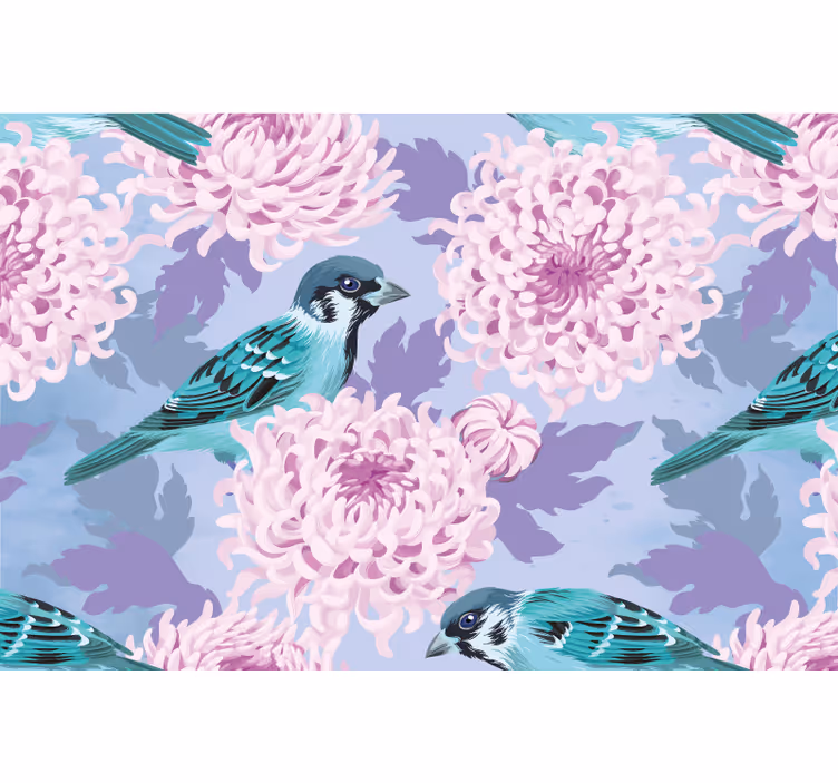 Bloemen foto behang blauwe vogel bloesems - TenStickers