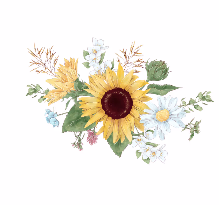 Bloemen foto behang zonnebloem bloesem compositie - TenStickers