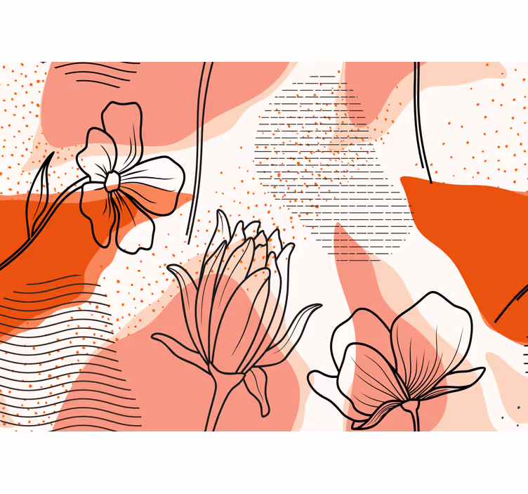 Bloemen foto behang met lijntekeningen van bloemen - TenStickers