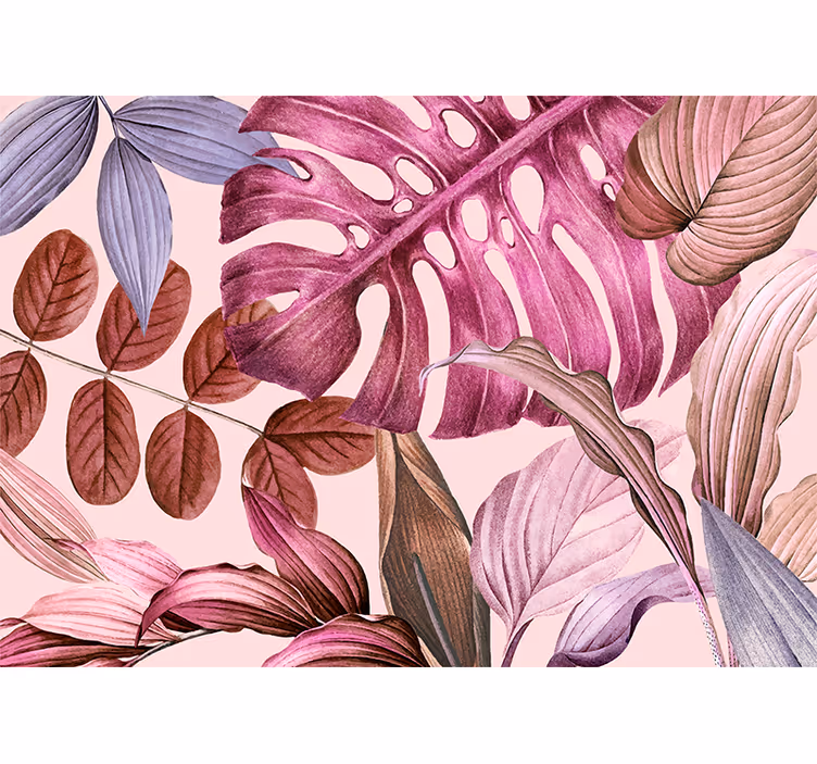 Bloemen foto behang levendige tropische bladeren - TenStickers