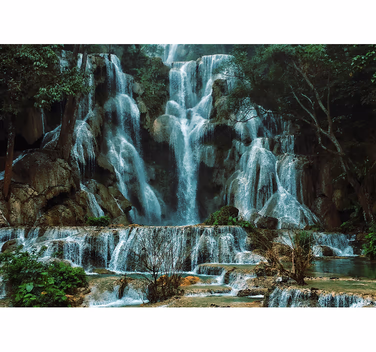 Fotobehang bergen majestueuze waterval weergave - TenStickers