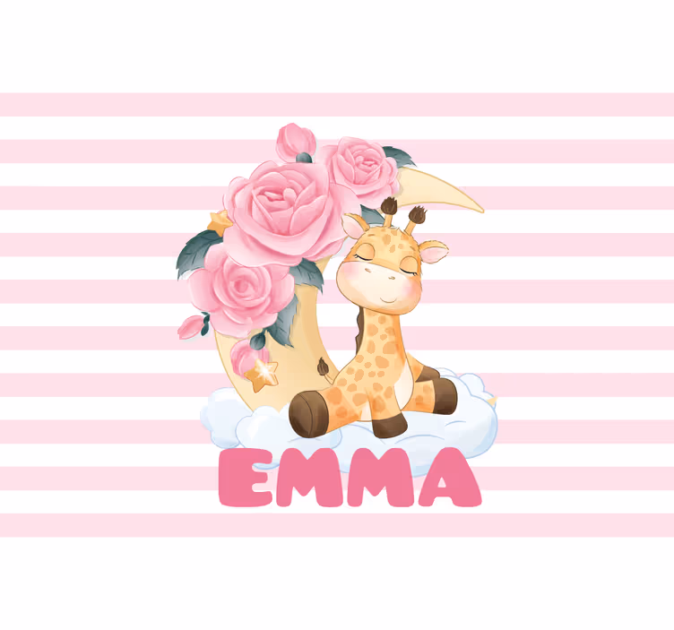 Fotobehang kinderkamer giraffe met rozen - TenStickers