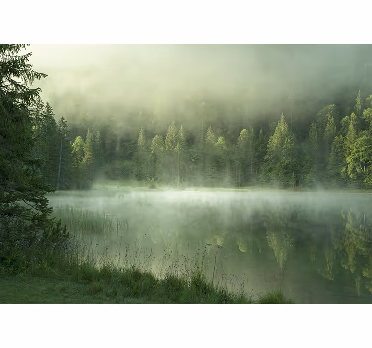 Fotobehang natuur mistige meerreflectie - TenStickers