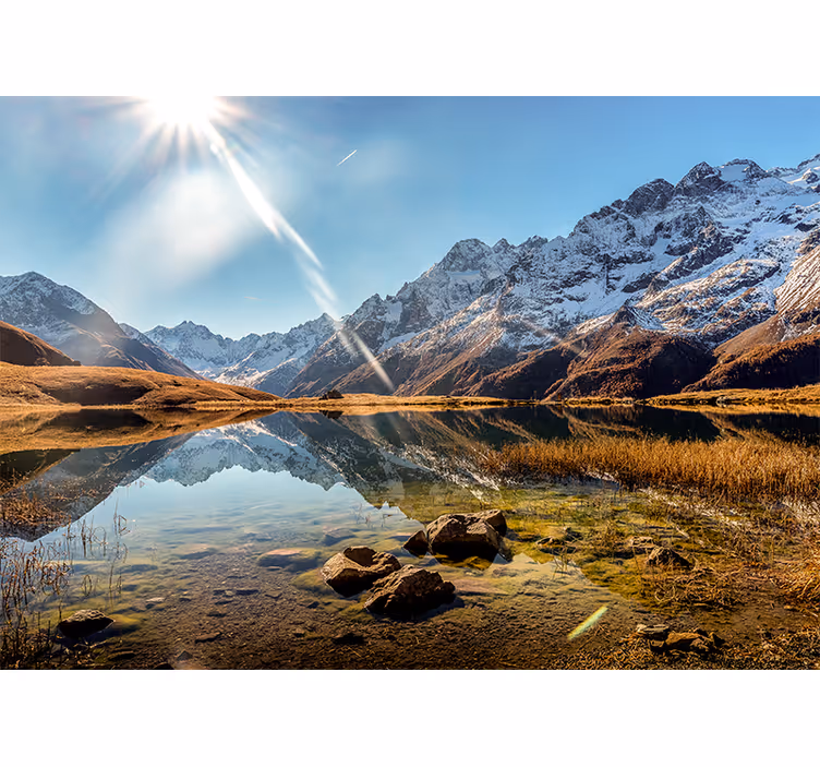 Bergmeer weerspiegeling fototapet landschap - TenStickers