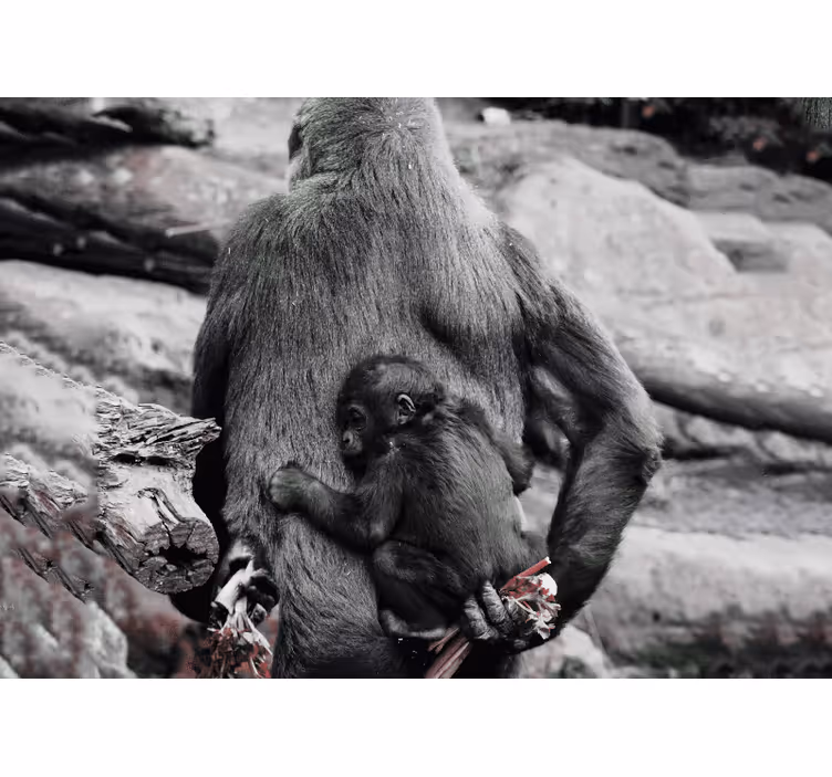 Moeder en baby gorilla foto behang dieren - TenStickers