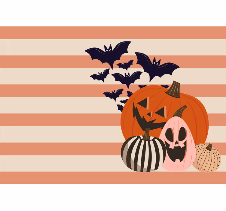 Fotobehang halloween jack-o-lanterns en vleermuizen - TenStickers