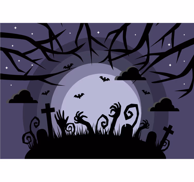 Fotobehang halloween spookachtige begraafplaats scene - TenStickers