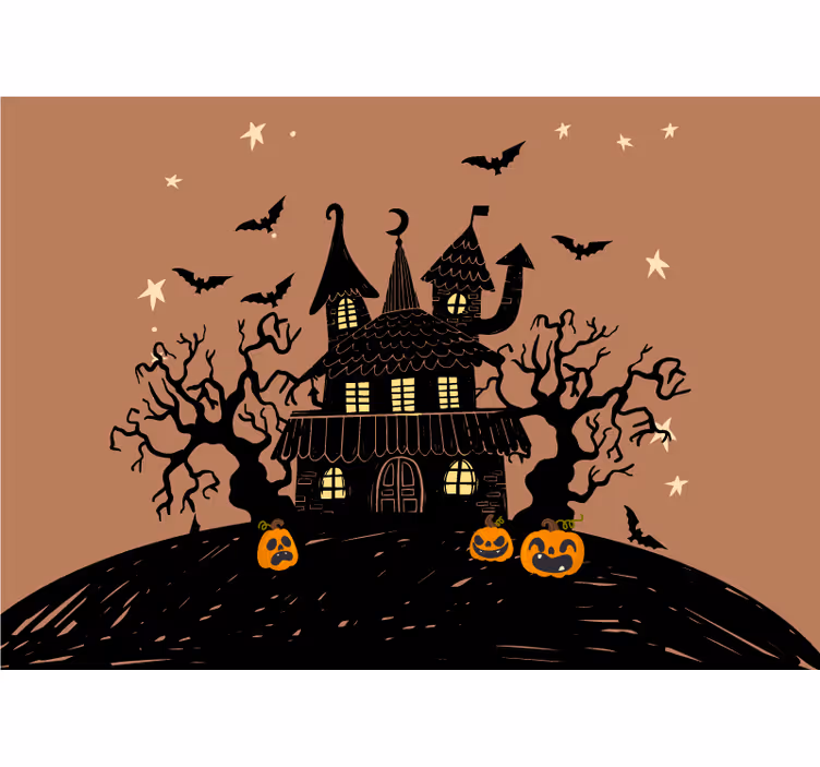 Fotobehang halloween spookachtig pompoenkasteel - TenStickers