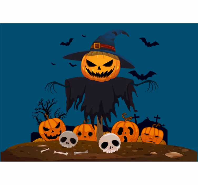 Fotobehang halloween spookachtige pompoen scarecrow - TenStickers