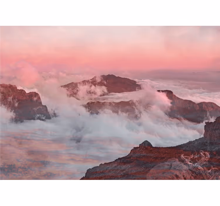 Fototapet landschap bergachtige roze wolken - TenStickers
