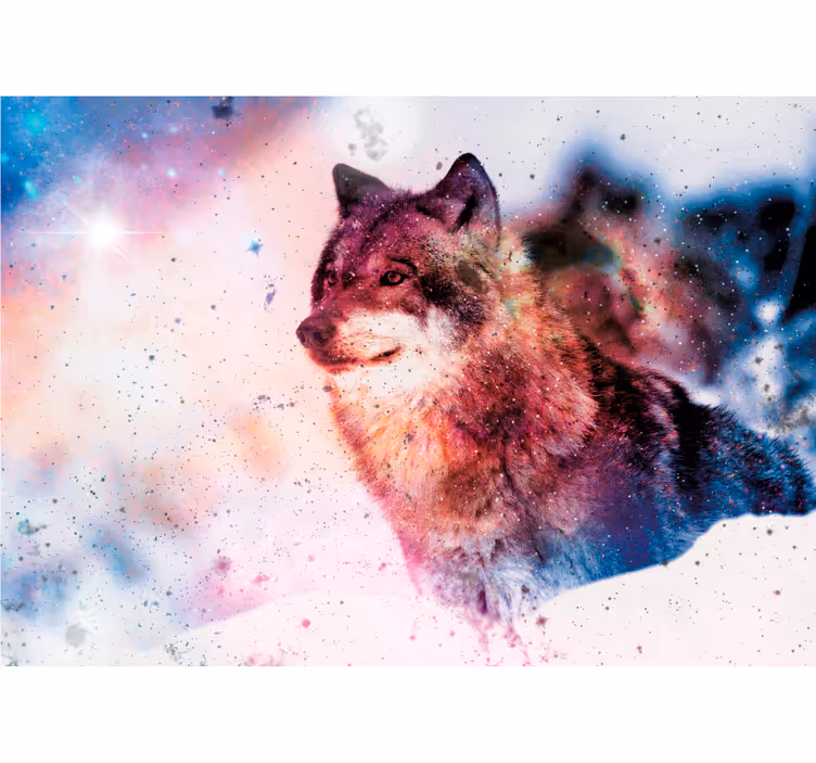 Foto behang dieren lone cosmic wolf - TenStickers