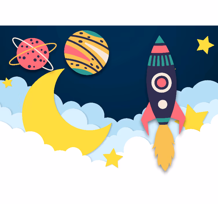Fotobehang sprookje raket tussen planeten - TenStickers