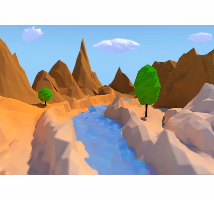 Fototapet landschap polygonale rivierscène - TenStickers