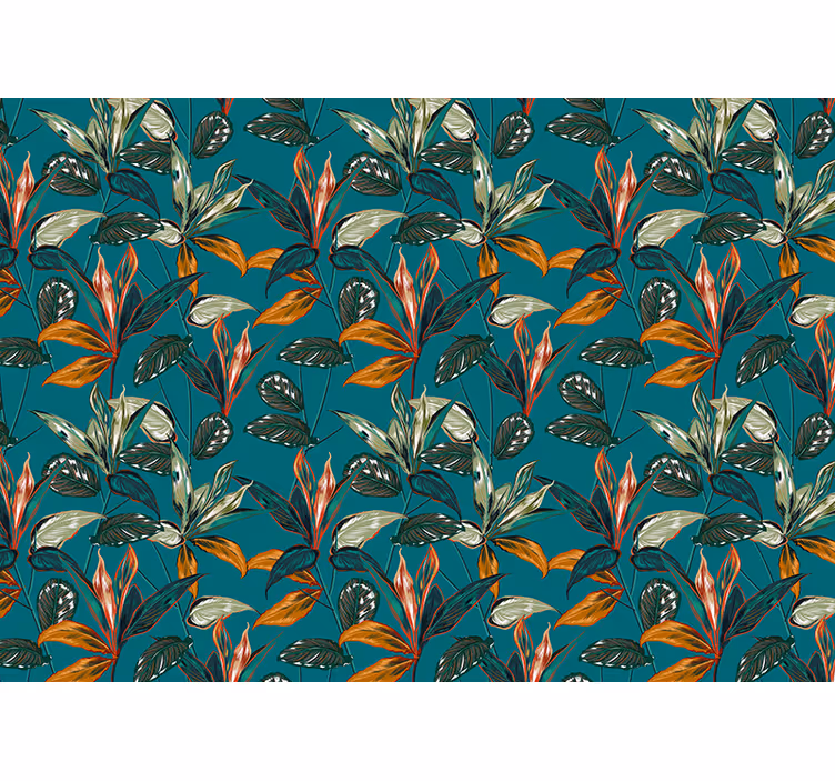 Bloemen foto behang exotische bladeren compositie - TenStickers
