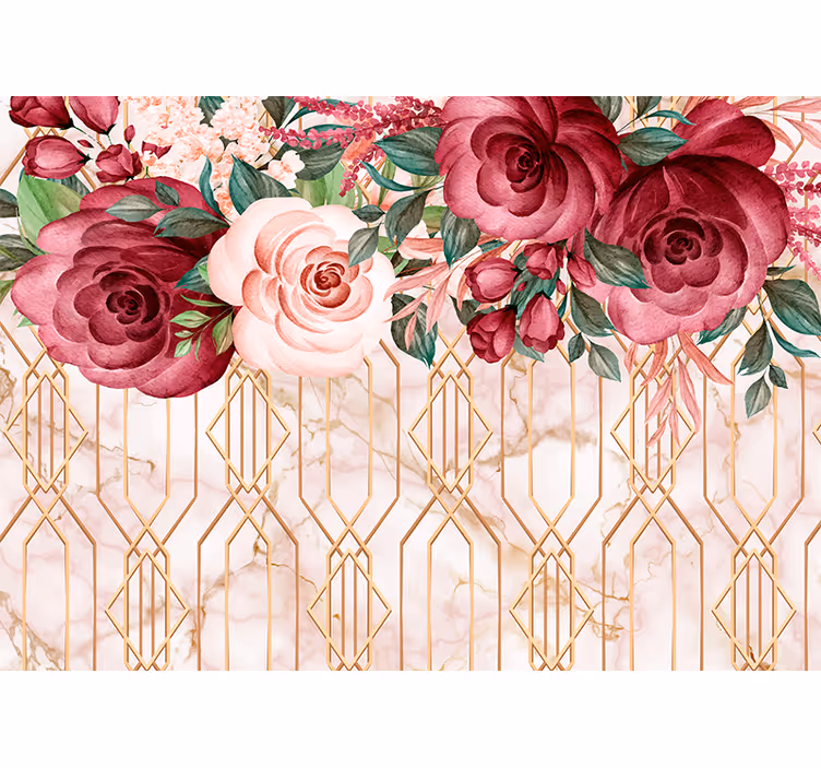 Roos geometrische fusie bloemen foto behang - TenStickers