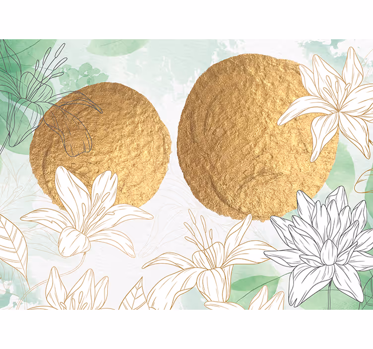 Bloemen foto behang gouden bloemaccenten - TenStickers