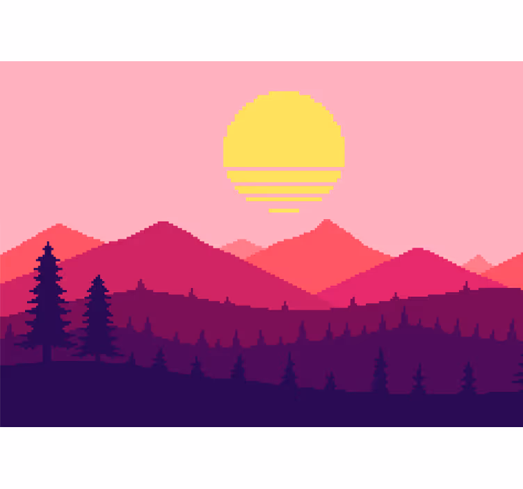 Fototapet landschap pixelachtig bergzonsondergang - TenStickers
