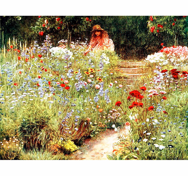 Bloemen foto behang tuinpad scene - TenStickers