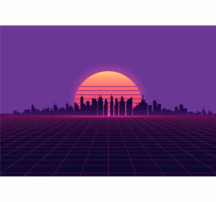 Fotobehang stad zonsondergang stadsgezicht silhouet - TenStickers