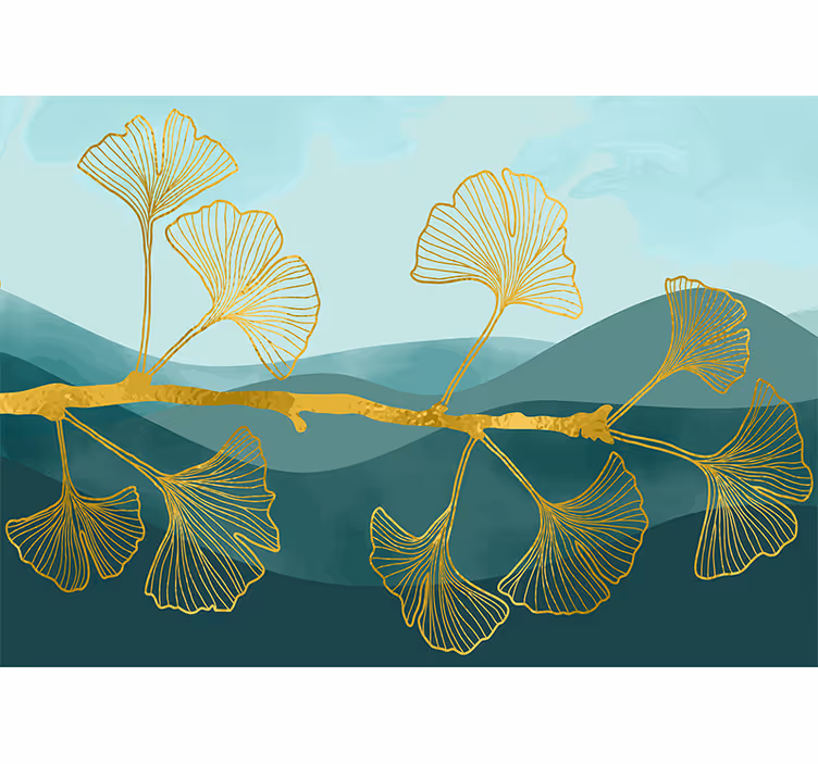 Bloemen foto behang ginkgo bladpatroon - TenStickers