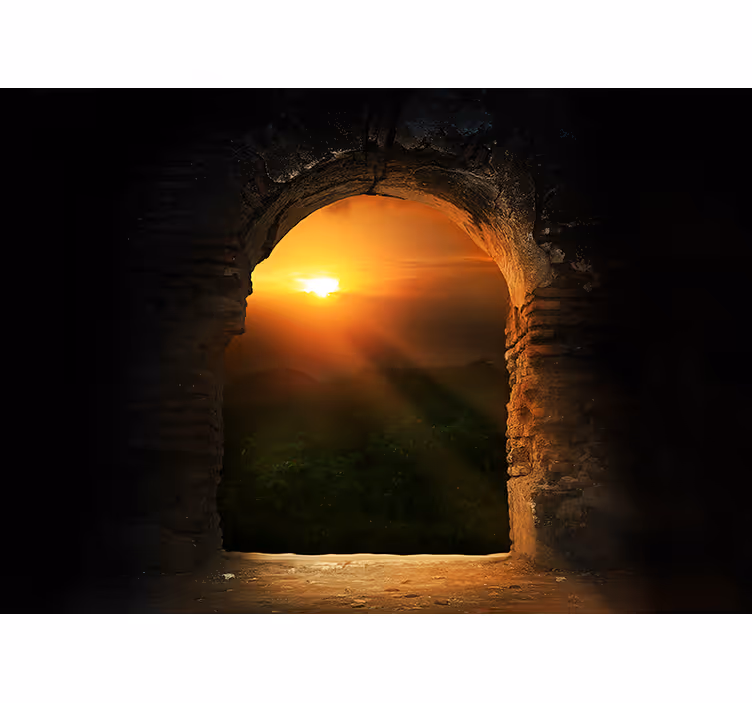 Fototapet landschap zonsondergang door boog - TenStickers