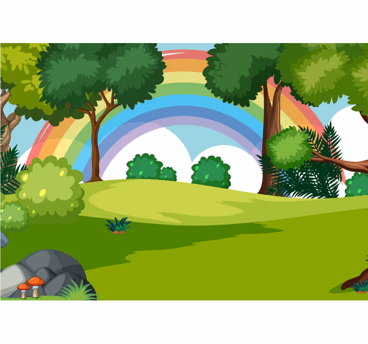 Foto behang jungle regenboogbos scène - TenStickers