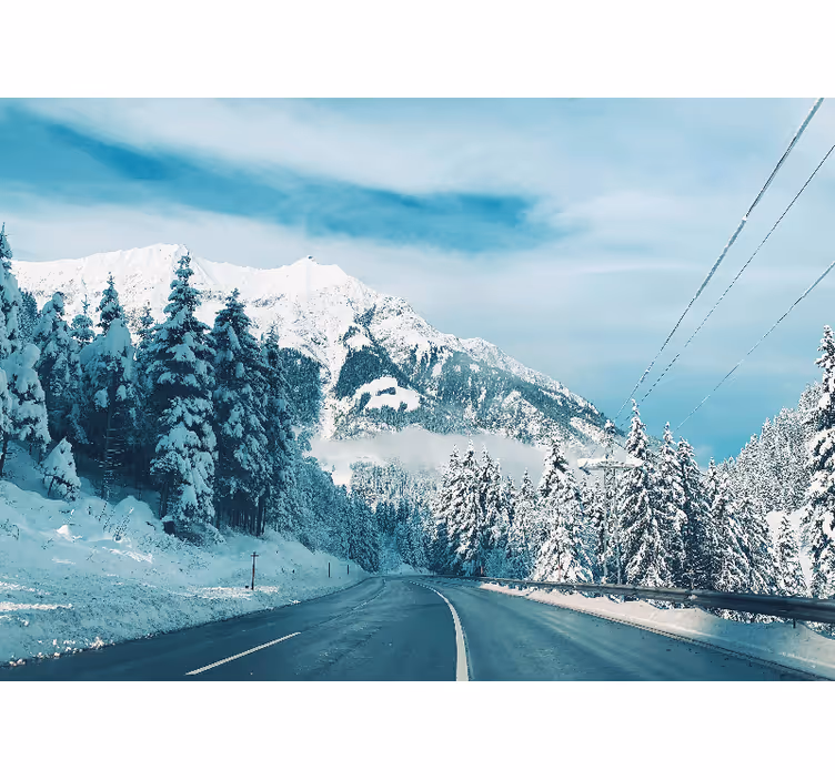 Fotobehang bergen sneeuwachtige bergweg - TenStickers