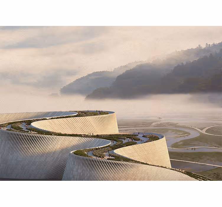 Fototapet landschap gebogen architectonische vorm - TenStickers