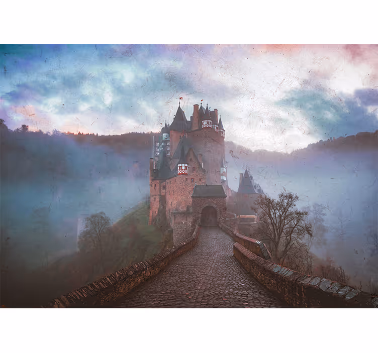 Fotobehang stad mystiek kasteel landschap - TenStickers