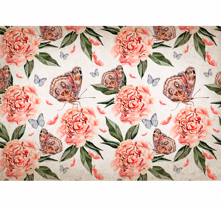 Bloemen foto behang vlinders en pioenrozen - TenStickers