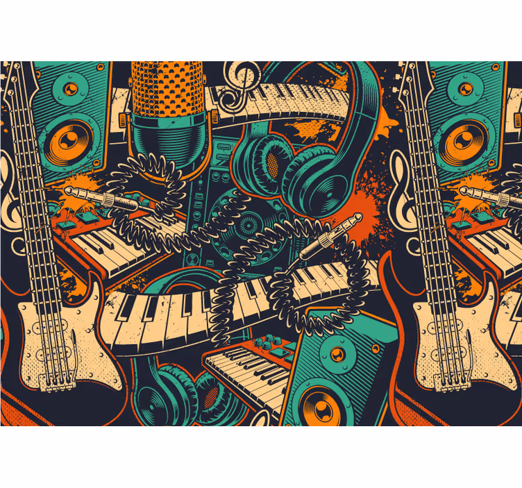 Fotobehang muziek gitaar en koptelefoon - TenStickers