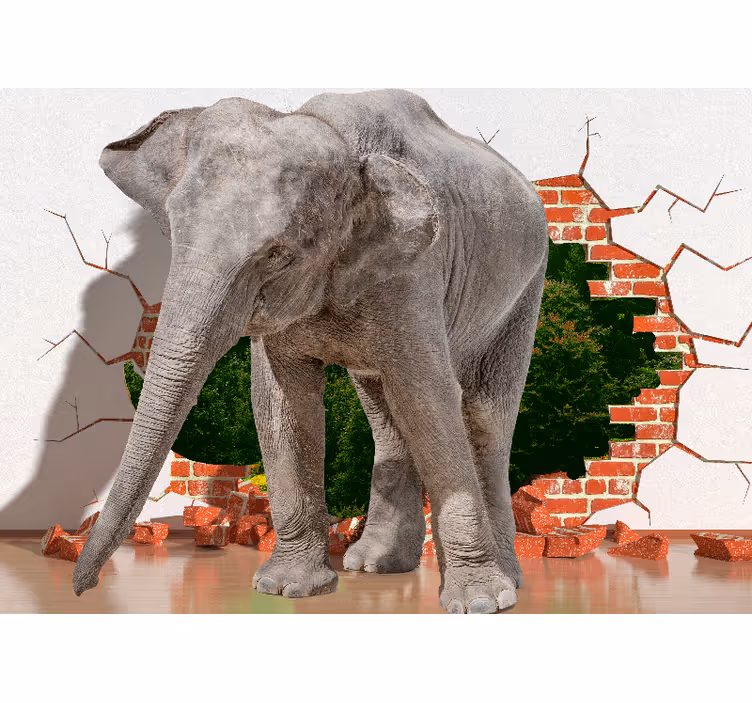 3d behang olifant doorbreekt muur - TenStickers
