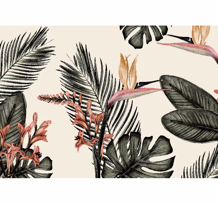 Bloemen foto behang exotisch vogelparadijs - TenStickers