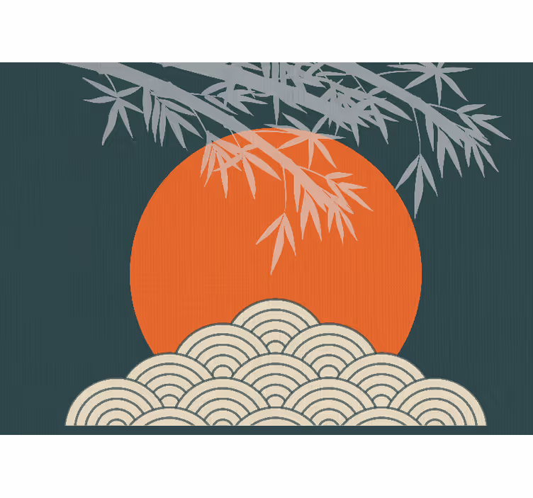 Fotobehang natuur bamboe en zonsondergang - TenStickers