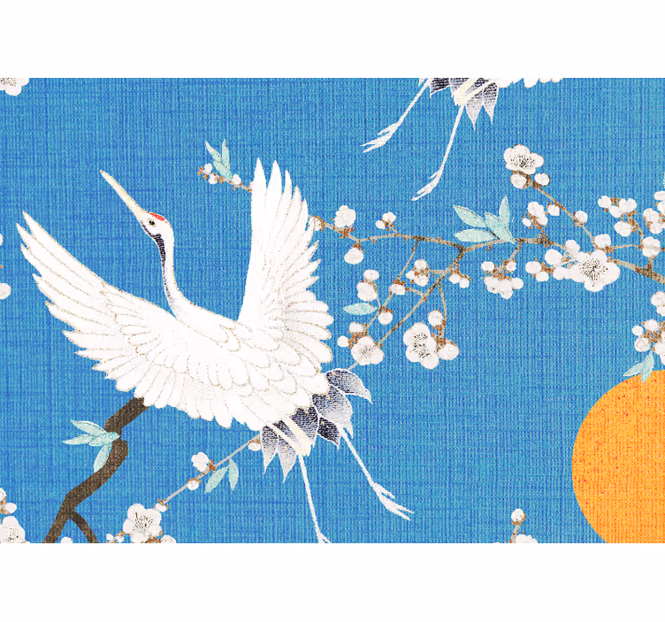 Fotobehang leeuwen elegante kraanvogel bloesems - TenStickers